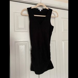 James Perse black cotton stretch V neck ruched covers your bottom